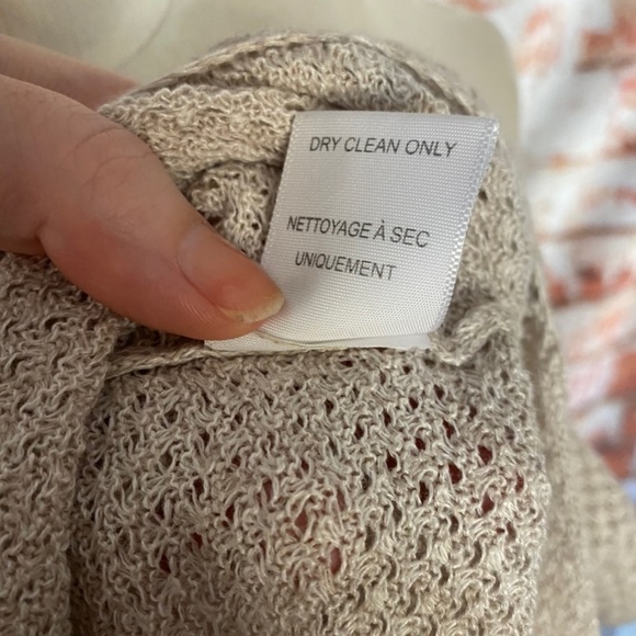 Joie Tan Linen Blend Woven Lightweight Sweater Asymmetrical Hem Small - Picture 9 of 10